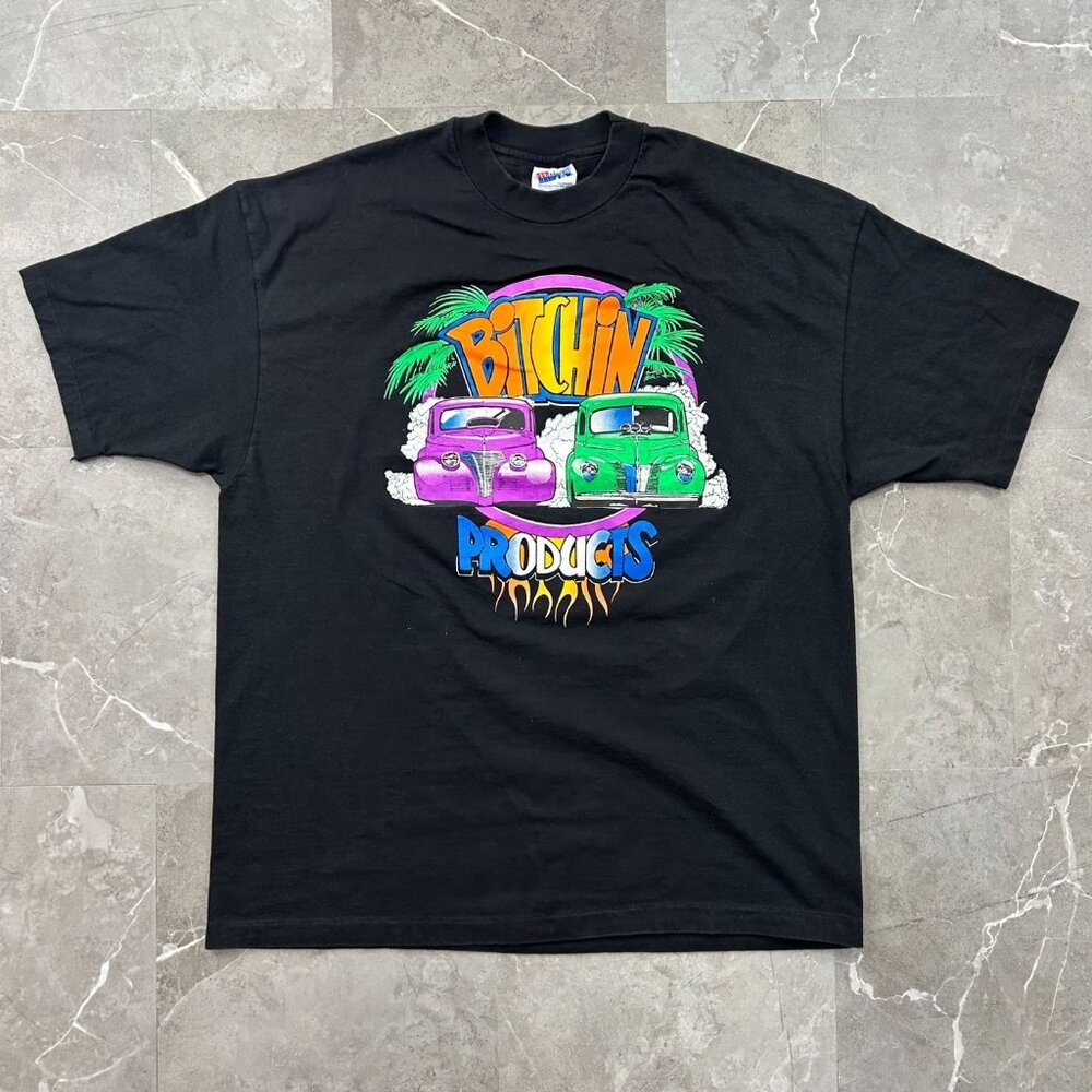 90s Vintage Street Racing Graphic‎ Tee Mens XL Hotrod Bitchin Products Flames
